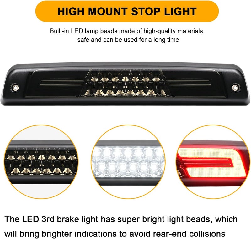 Mynoway LED 3rd Third Brake Lights Replacement for Ram 1500 (1994-1997,1999-2001),Ram 2500/3500 (1994-1997,1999-2002) Rear Center High Mount Stop Cargo Lamp smoked lens(Not fit 1998) - Image 3